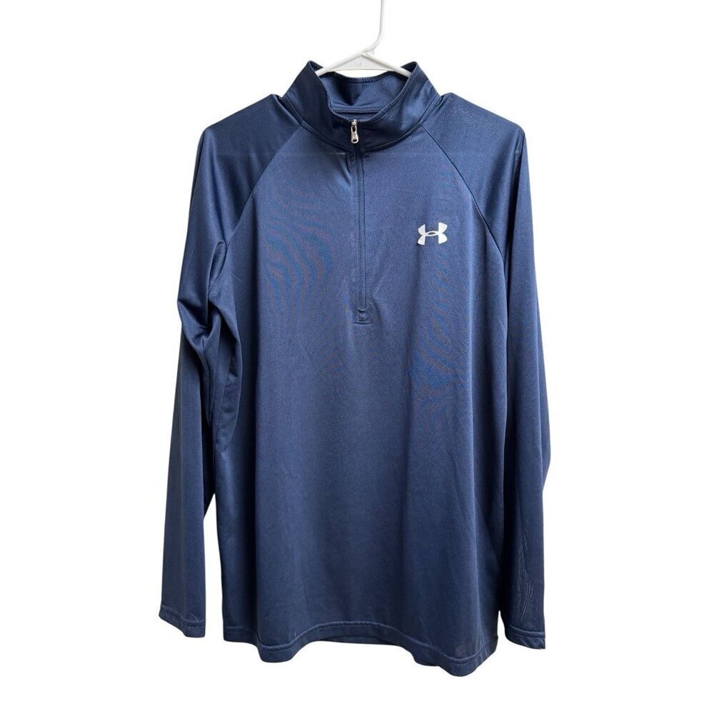 Under Armour Mens Quarter Zip Pullover Medium Navy HeatGear Athletic